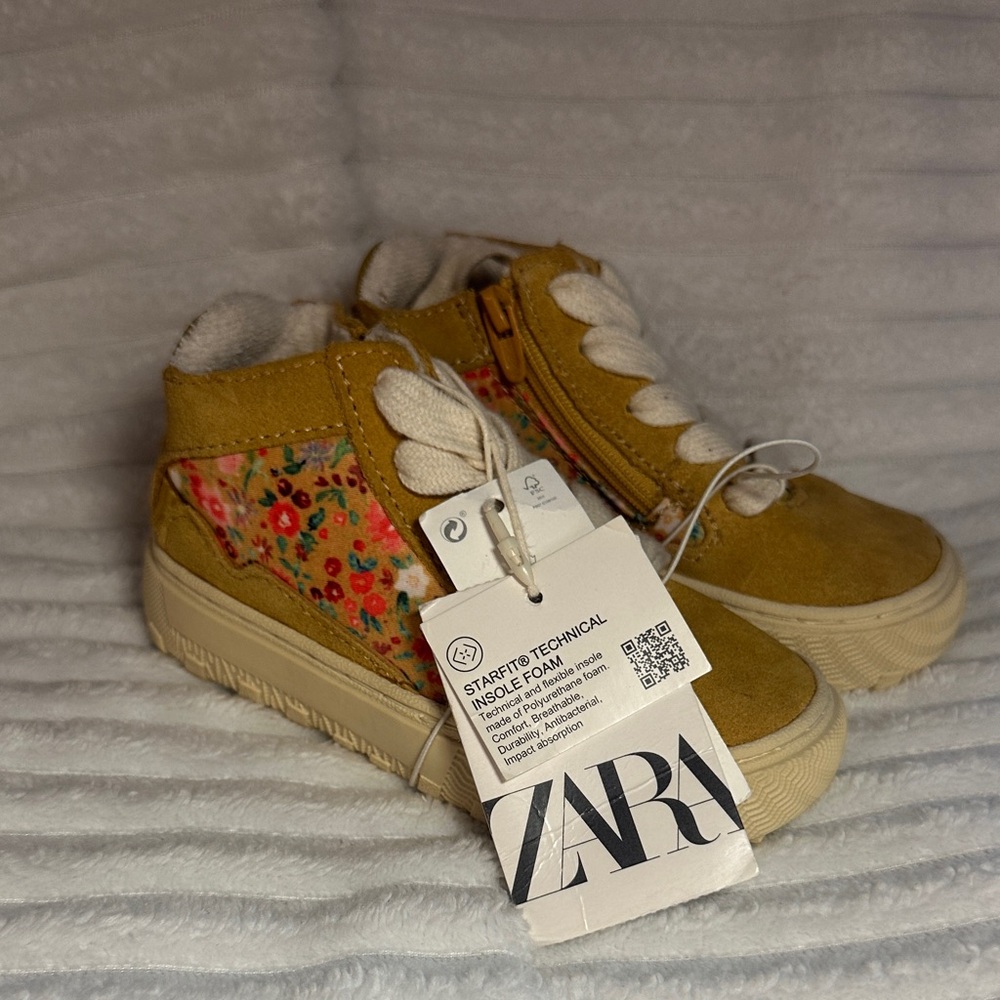 Zara Kids Mustard Floral Sneakers NWT